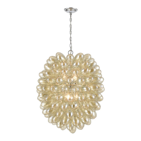 Bubble Up Chrome and Silver Six-Light Chandelier, image 1