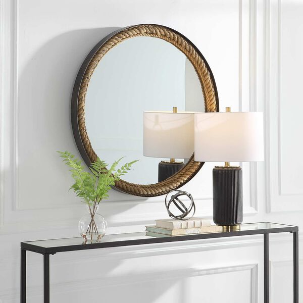 Bolton Natural and Black Round Rope Wall Mirror, image 3