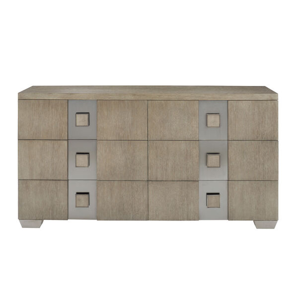 Mosaic Dark Taupe White Oak Veneers and Plated Brushed Stainless Steel Dresser, image 2