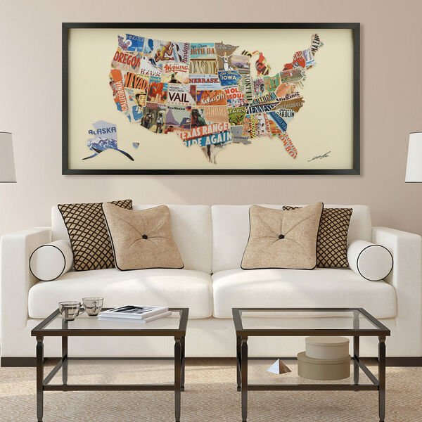 Black Framed Across America Dimensional Collage Graphic Glass Wall Art, image 1