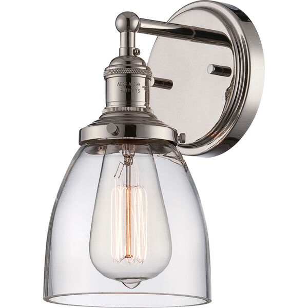 Grace Polished Nickel One-Light Bath Sconce with Clear Glass Shade, image 1