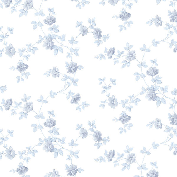 Historic Rose Trail Blue and White Wallpaper, image 1