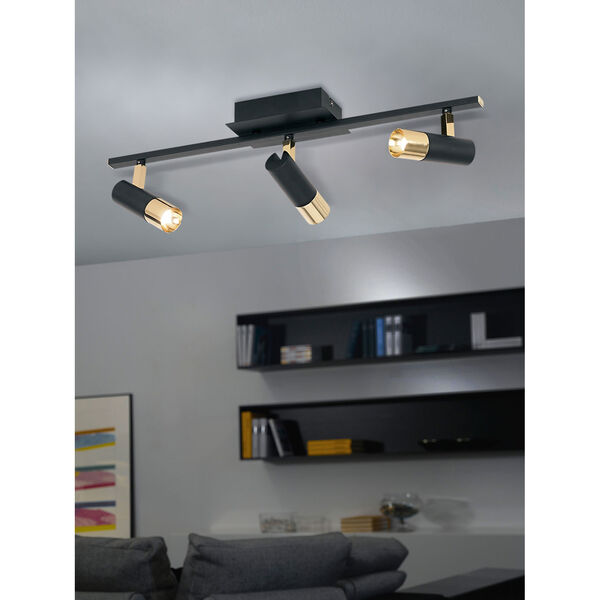 Tomares Black and Brass Three-Light LED Fixed Track Flush Mount with Adjustable Shade, image 2