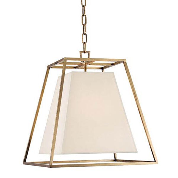 Elrington Aged Brass 17-Inch Four-Light Lantern Pendant with White Faux Silk Shade, image 1