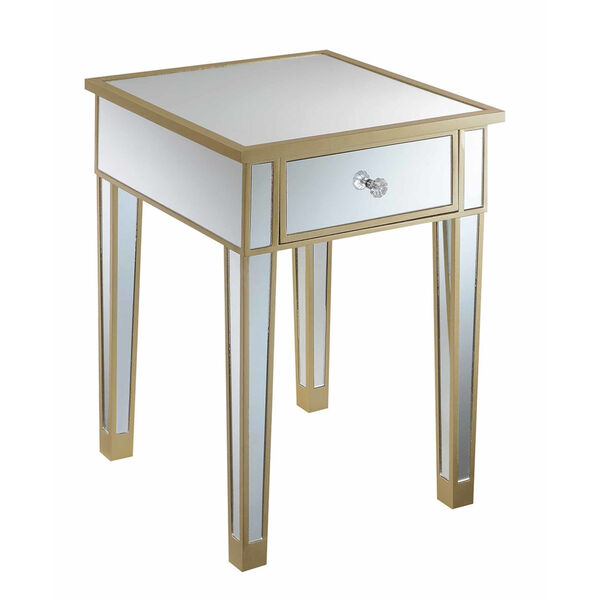 Gold Coast Champagne Mirror Mirrored End Table with Drawer, image 1