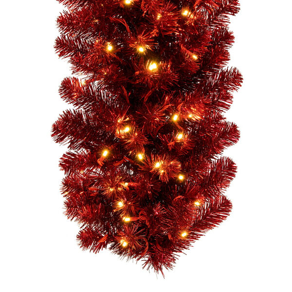 Red 9 Ft. x 18 In. Artificial Deluxe Tinsel Christmas Garland with Warm White Wide Angle Mini Lights, image 4