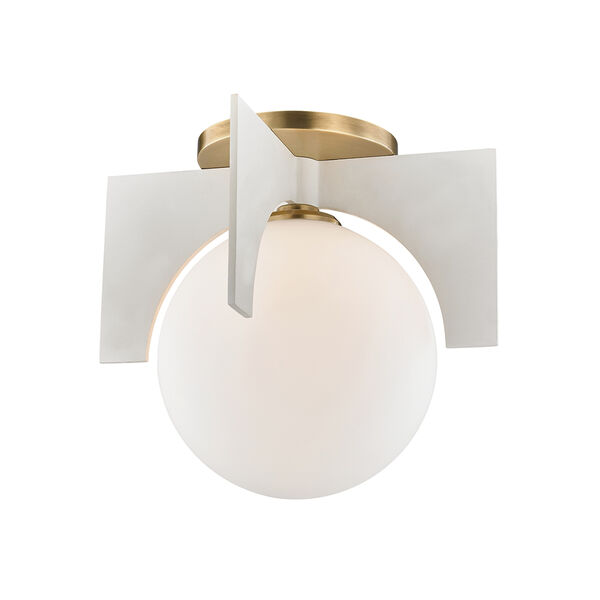 Nadia Aged Brass and White 11-Inch One-Light Flush Mount, image 1