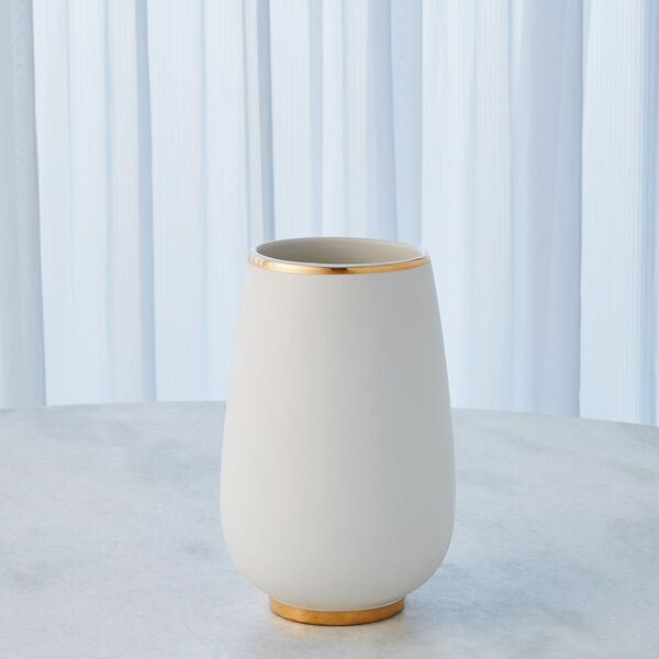 Gold Rim and White 6-Inch Bulb Vase, image 6