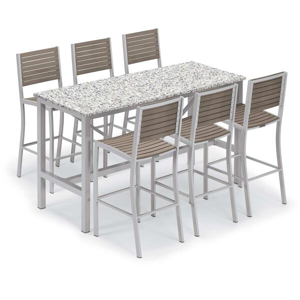 Travira Ash Seven-Piece Outdoor Bar Table and Slat Bar Chair Set, image 1