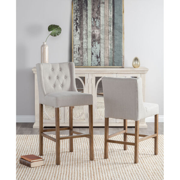 Karla French Beige and Natural Brown Bar Stool, image 3