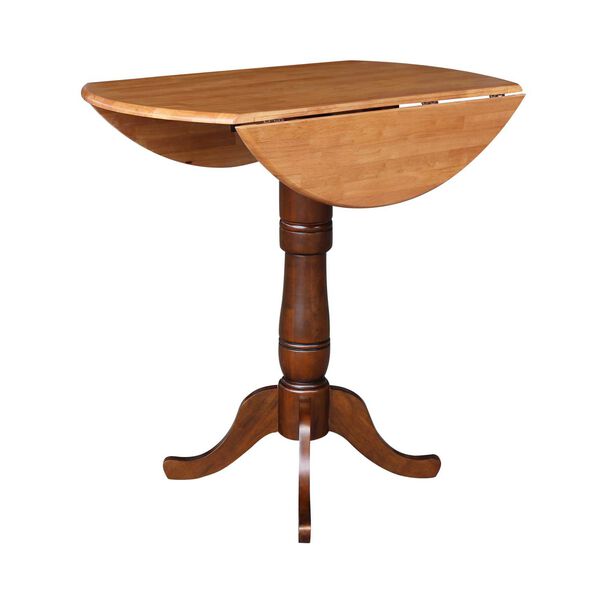 Cinnamon and Espresso 42-Inch High Round Top Dual Drop Leaf Pedestal Table, image 4