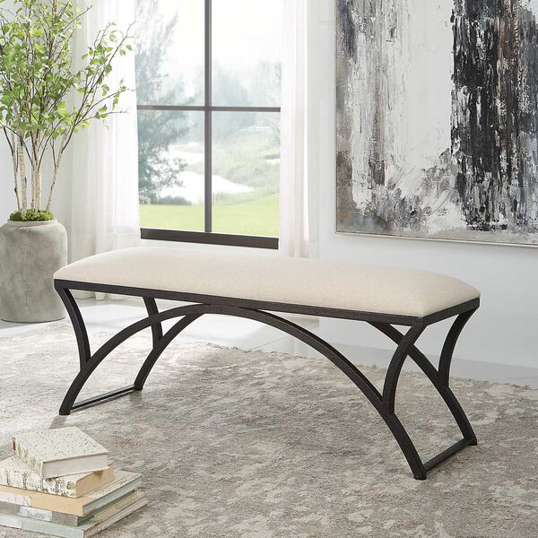 Whittier Black and Oatmeal Arch Accent Bench, image 4
