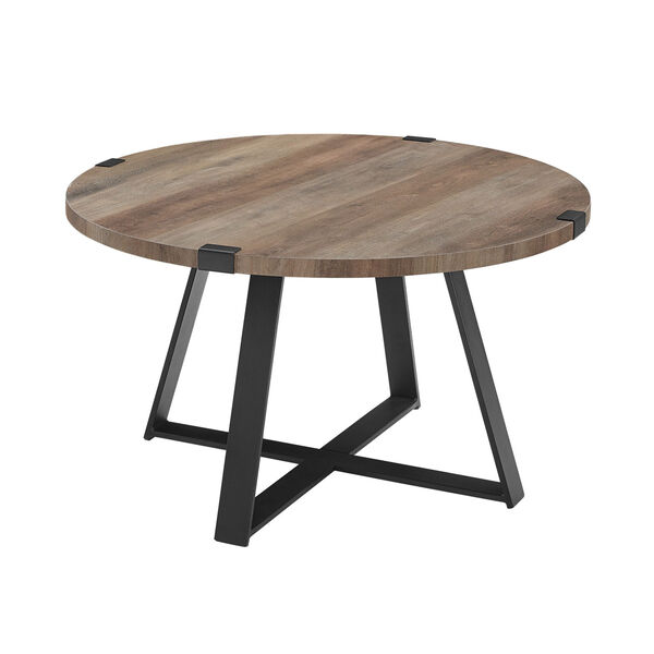 Grey Wash and Black Round Coffee Table, image 4