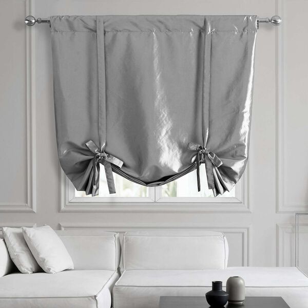 Platinum Faux Silk Taffeta Tie-Up Window Shade Single Panel, image 1