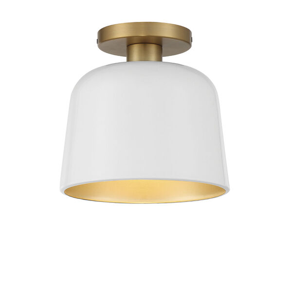 Chelsea White with Natural Brass One-Light Semi-Flush Mount, image 1