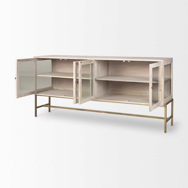 Arelius White and Gold Four-Door Glass Cabinet Sideboard, image 4