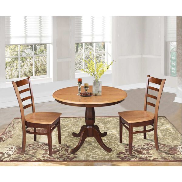 Cinnamon and Espresso 36-Inch Round Pedestal Dining Table with Emily Chairs, 3-Piece, image 2