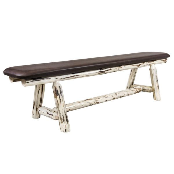 Montana Clear Lacquer 6 Foot Plank Style Bench with Saddle Upholstery, image 1