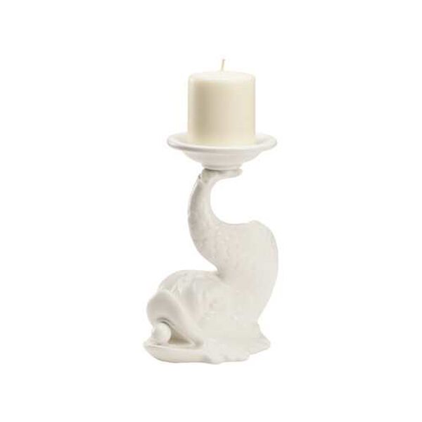 Newport Mansions White Glaze Italian Renaissance Dolphin Candleholder, image 1