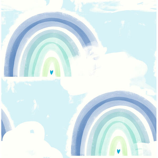 Day Dreamers Blue and Green Rainbows Unpasted Wallpaper, image 1