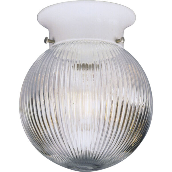 Glass Globes White One-Light K.O For Switch Flush Mount with Clear Ribbed Glass Globe, image 1