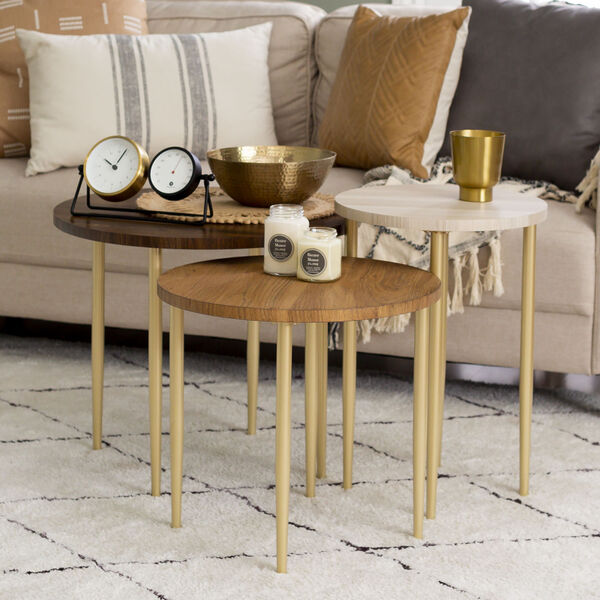 Darcy Dark Walnut, Beige and Gold Nesting Table, Set of 3, image 3