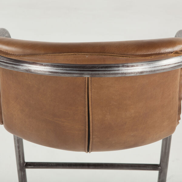 Set of Two Distressed Brown Leather Bar-Height Stools, image 5