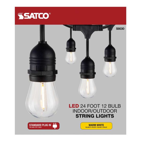 Black 24-Foot S14 LED String Light Fixture, image 6