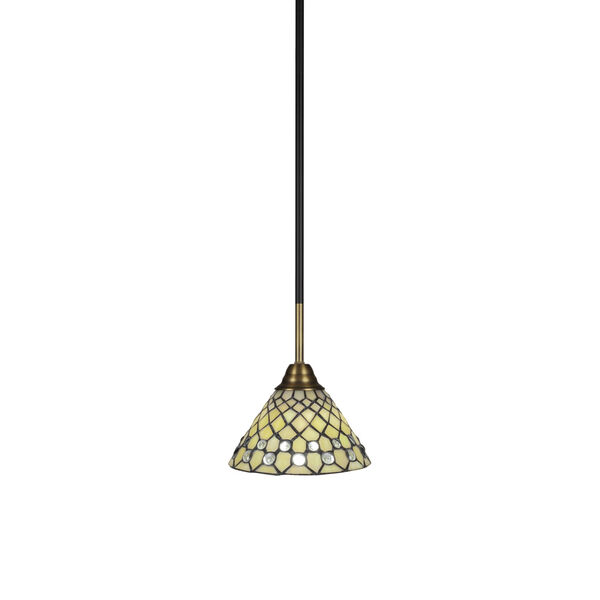 Paramount Matte Black and Brass Seven-Inch One-Light Mini Pendant with Starlight Art Glass Shade, image 1