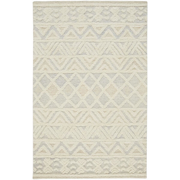 Anica Moroccan Chevorn Wool Tufted Ivory Blue Rectangular: 4 Ft. x 6 Ft. Area Rug, image 1