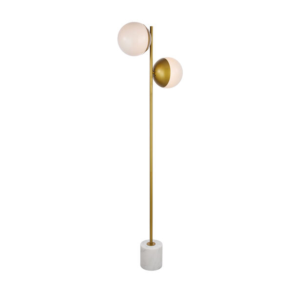 Eclipse Brass and Frosted White Two-Light Floor Lamp, image 3