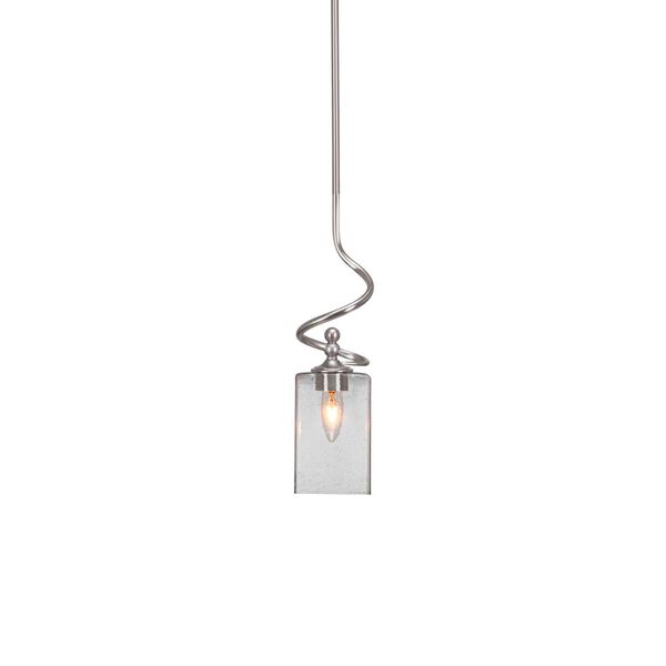Capri Brushed Nickel One-Light Mini Pendant with Clear Cylinder Bubble Glass, image 1
