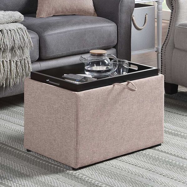Beige Storage Ottoman with Reversible Tray, image 1