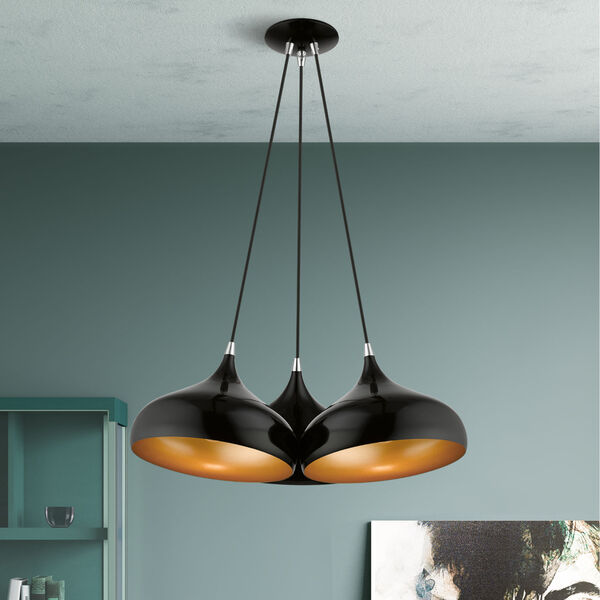 Amador Shiny Black with Polished Chrome Accents Three-Light Cluster Pendant, image 3