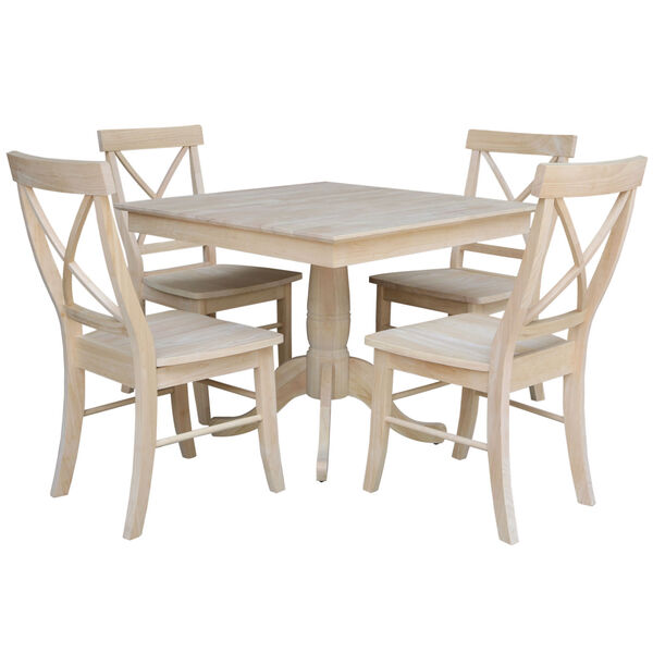 Wood 36-Inch Square Top Pedestal Table with Four Chair, Set of Five, image 1