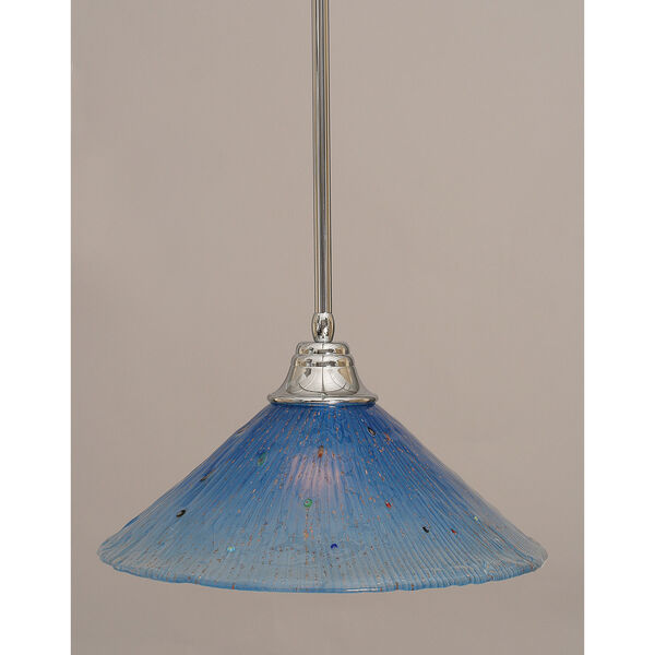 Chrome Stem Pendant with Teal Crystal Glass Shade, image 1