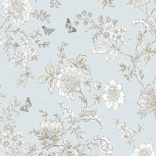 Butterfly Toile Light Blue Wallpaper, image 1