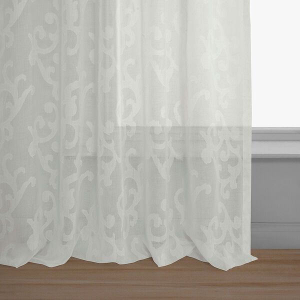 White Scroll Patterned Faux Linen Sheer Curtain Single Panel, image 6