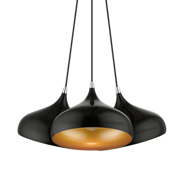 Amador Shiny Black with Polished Chrome Accents Three-Light Cluster Pendant, image 6