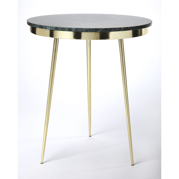 Hollings Green Marble and Brass Accent Table, image 5