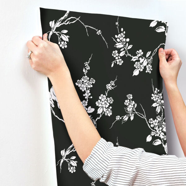 Silhouettes Black White Imperial Blossoms Branch Wallpaper, image 5
