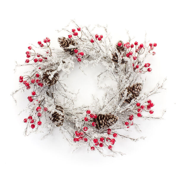 Silver Icy Twig Cone Berry Unlit Wreath, image 1