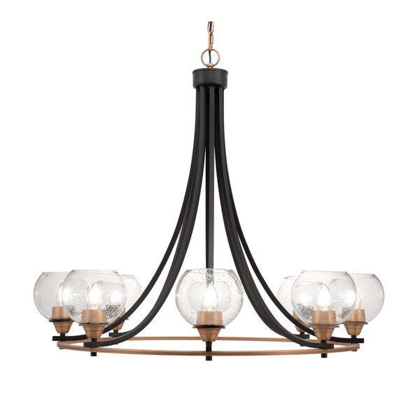 Paramount Matte Black Brass Eight-Light Chandelier with Six-Inch Clear Round Bubble Glass, image 1