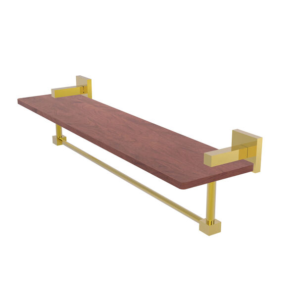 Montero Polished Brass 22-Inch Solid IPE Ironwood Shelf with Integrated Towel Bar, image 1