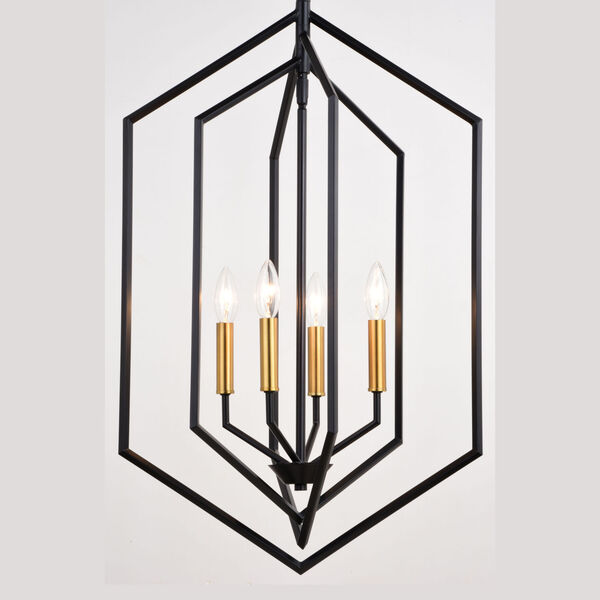 Riley Black and Satin Brass 18-Inch Four-Light Pendant, image 6
