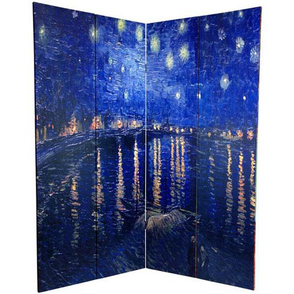 Van Goghs Irises and Starry Night Art Print Room Divider Floor Screen, Width - 64 Inches, image 3