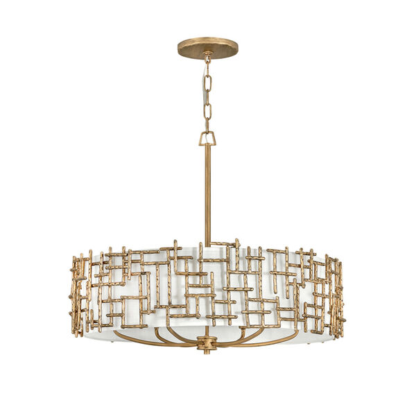 Farrah Burnished Gold Six-Light Chandelier with White Linen Shade, image 2