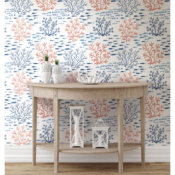 Waters Edge Coral Navy Marine Garden Pre Pasted Wallpaper - SAMPLE SWATCH ONLY, image 3