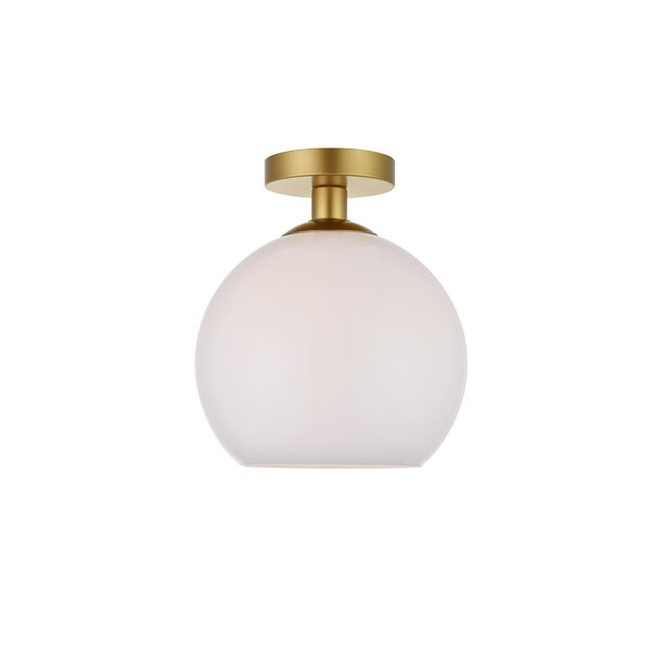 Baxter Brass and Frosted White Nine-Inch One-Light Semi-Flush Mount, image 1
