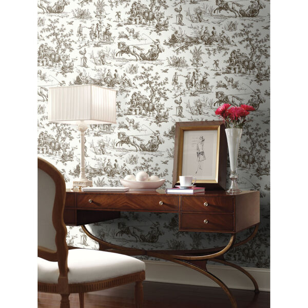 Grandmillennial Brown Seasons Toile Pre Pasted Wallpaper - SAMPLE SWATCH ONLY, image 1